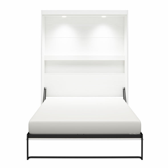 Impressions Full Wall Bed with Gallery Shelf & Touch Sensor LED Lighting - White