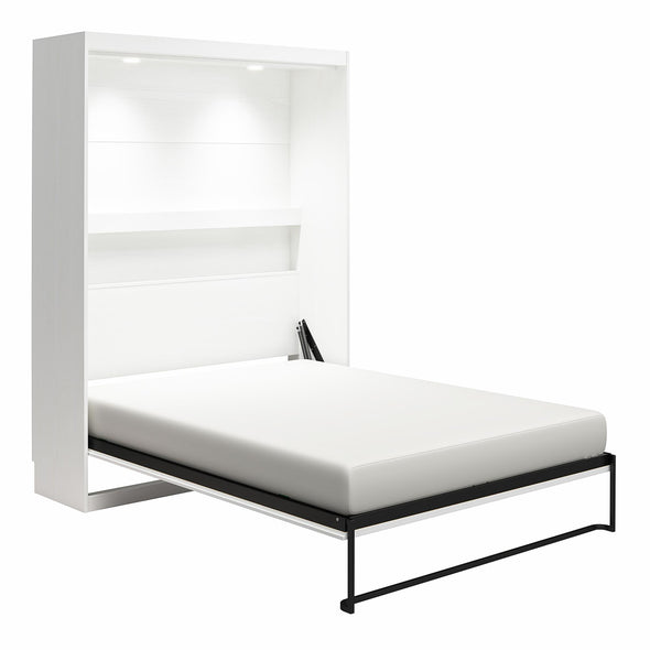 Impressions Full Wall Bed with Gallery Shelf & Touch Sensor LED Lighting - White