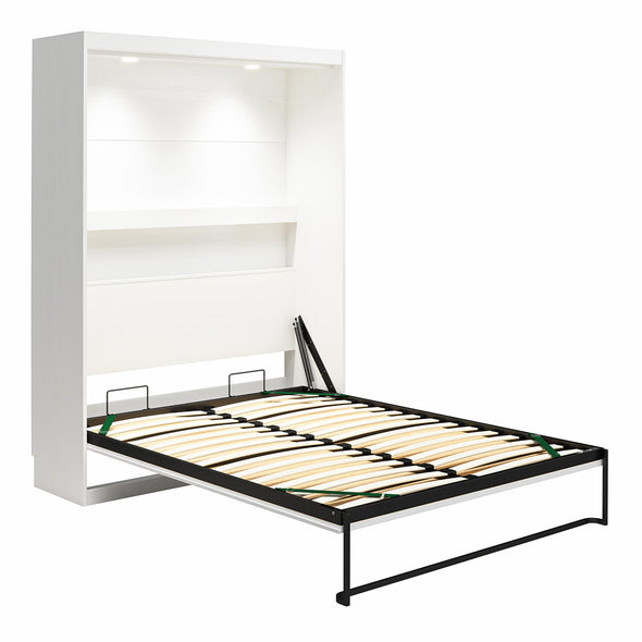 Impressions Full Wall Bed with Gallery Shelf & Touch Sensor LED Lighting - White