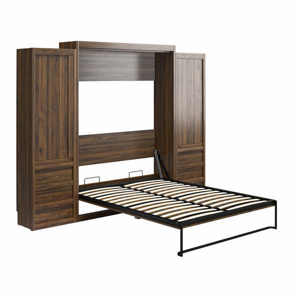 Signature Sleep Paramount Queen Murphy Bed Bundle with 2 Armoire Side Cabinets - Columbia Walnut - Queen