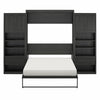 Signature Sleep Paramount Queen Murphy Bed Bundle, 2 Bedside Bookcase Cabinets & Slide-Out Nightstands - Black Oak - Queen