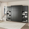 Signature Sleep Paramount Queen Murphy Bed Bundle, 2 Bedside Bookcase Cabinets & Slide-Out Nightstands - Black Oak - Queen