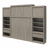 Signature Sleep Paramount Queen Murphy Bed Bundle, 2 Bedside Bookcase Cabinets & Slide-Out Nightstands - Gray Oak - Queen