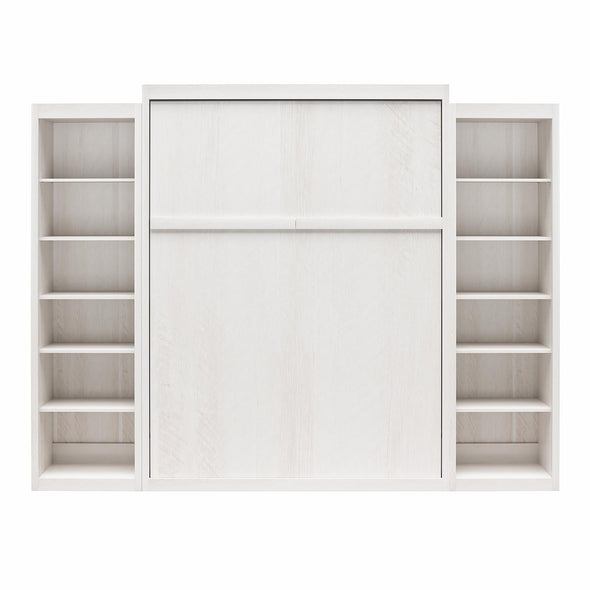 Signature Sleep Paramount Queen Murphy Bed Bundle with 2 Open Storage Side Cabinets - Ivory Oak - Queen