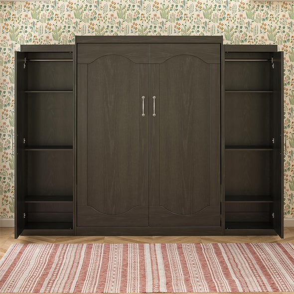 Novogratz Her Majesty Queen Murphy Bed Combo with 2 Storage Wardrobes - Black Oak - Queen