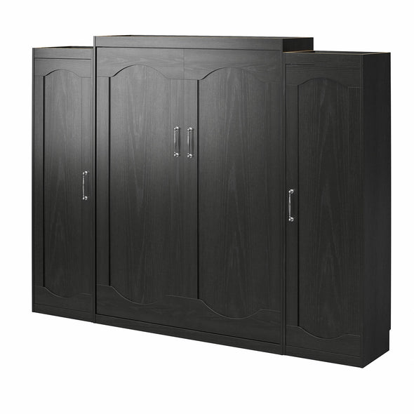 Novogratz Her Majesty Queen Murphy Bed Combo with 2 Storage Wardrobes - Black Oak - Queen