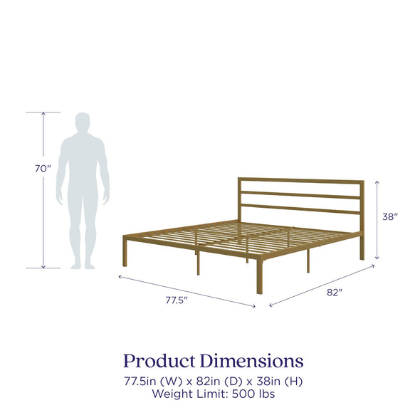Premium Modern Platform Bed with Headboard - Gold - King