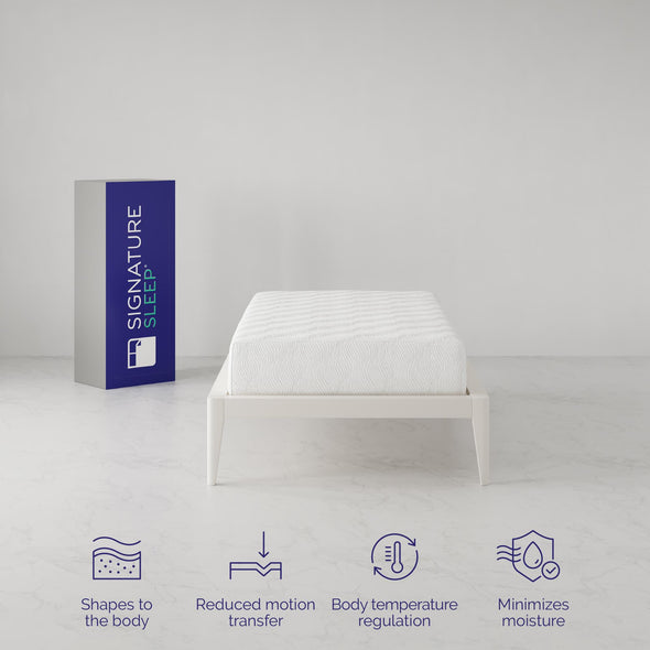 Signature Sleep Memoir 10" Charcoal Memory Foam Mattress,  Medium-Firm Support, Bed-in-a-Box, Twin - White - Twin