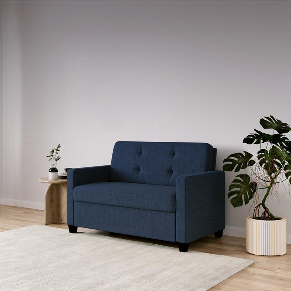 Devon Blue Linen Sleeper Sofa with Memory Foam Mattress - Blue Linen - Twin