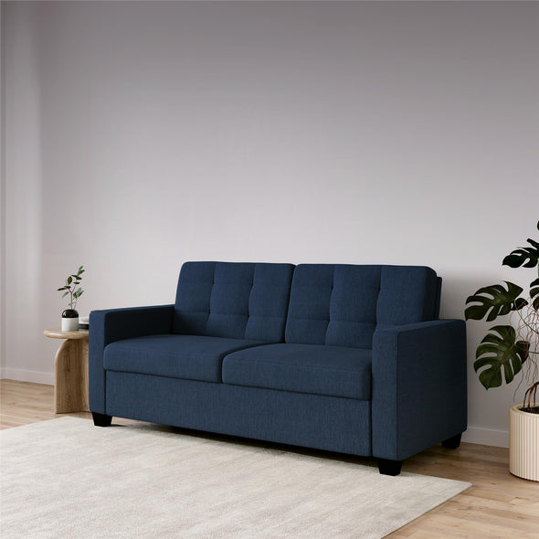 Devon Blue Linen Sleeper Sofa with Memory Foam Mattress - Blue Linen - Full