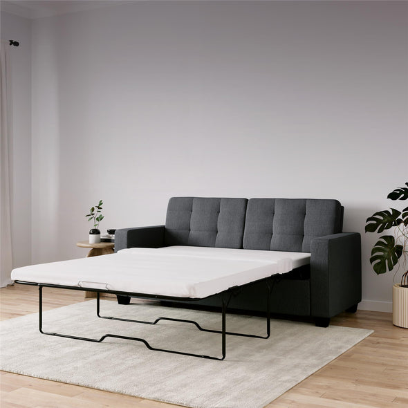 Devon Grey Linen Sleeper Sofa with Memory Foam Mattress - Gray - Full