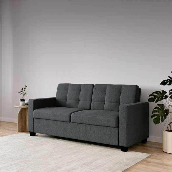 Devon Grey Linen Sleeper Sofa with Memory Foam Mattress - Gray - Full
