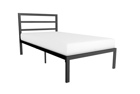 Premium Modern Platform Bed with Headboard - Black - Twin