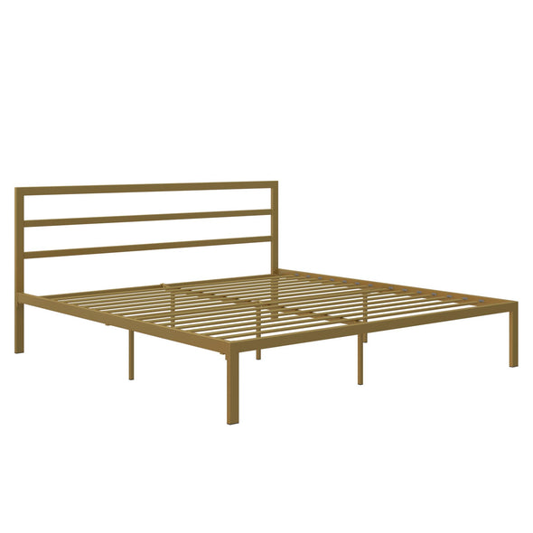 Premium Modern Platform Bed with Headboard - Gold - King